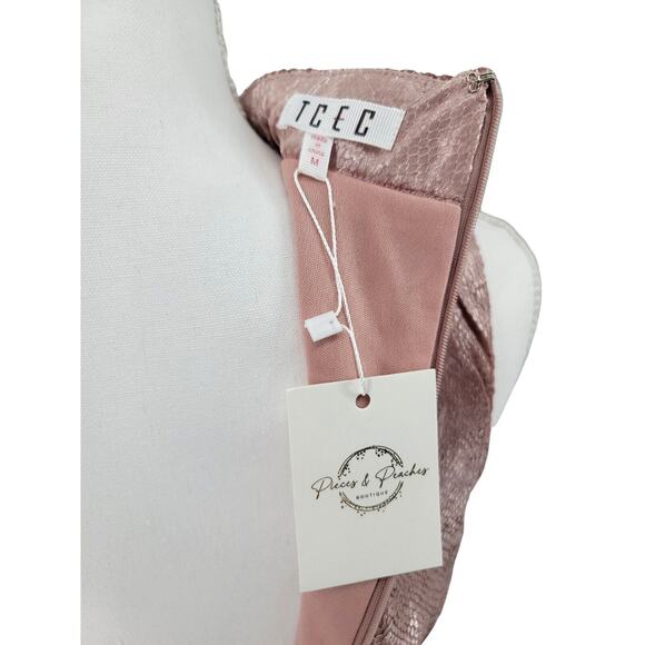 TCEC Blush Pink‎ Velvet Mock Neck Ruffle Mini Dress Party, Wedding, Glam, Size M - Picture 3 of 7